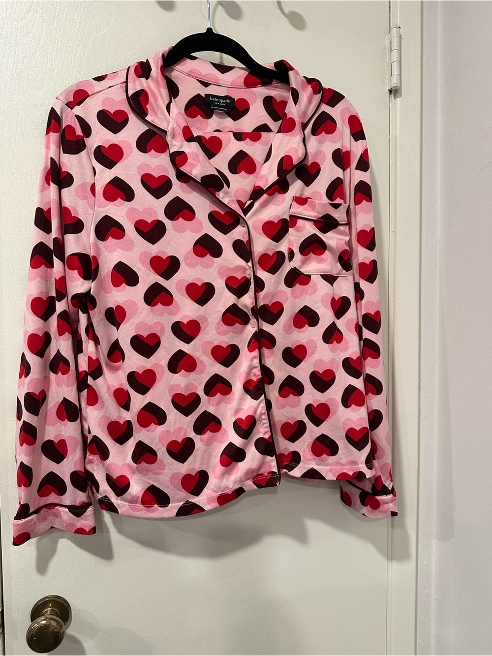 kate spade pink red and burgundy heart pajama set. Long sleeve. Size M